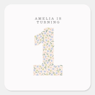 Adesivo Quadrado Floral One First Birthday Invite Praça