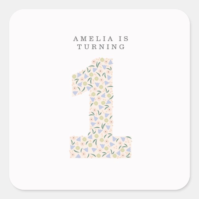 Adesivo Quadrado Floral One First Birthday Invite Praça (Frente)