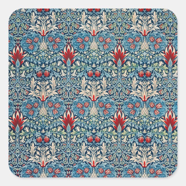 Adesivo Quadrado Floral pattern on green leaves blue background (Frente)