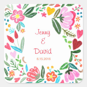 Adesivo Quadrado Floral personalizado do favor do casamento