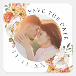 Adesivo Quadrado Floral personalizado para Save the Date com foto
