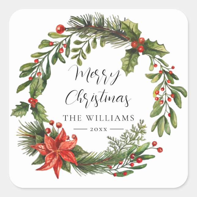 Adesivo Quadrado Floral Poinsettia Greenery Famílias de Natal Perso (Frente)