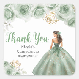 Adesivo Quadrado Floral Princess in a Sage Green Dress Quinceanera