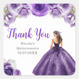Adesivo Quadrado Floral Princess in Dark Purple Dress Quinceanera