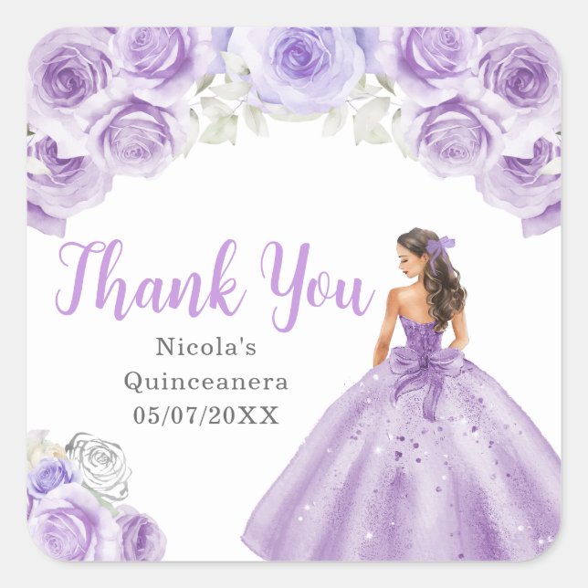 Adesivo Quadrado Floral Princess in Dusty Purple Dress Quinceanera (Frente)