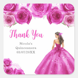 Adesivo Quadrado Floral Princess in Hot Pink Dress Quinceanera