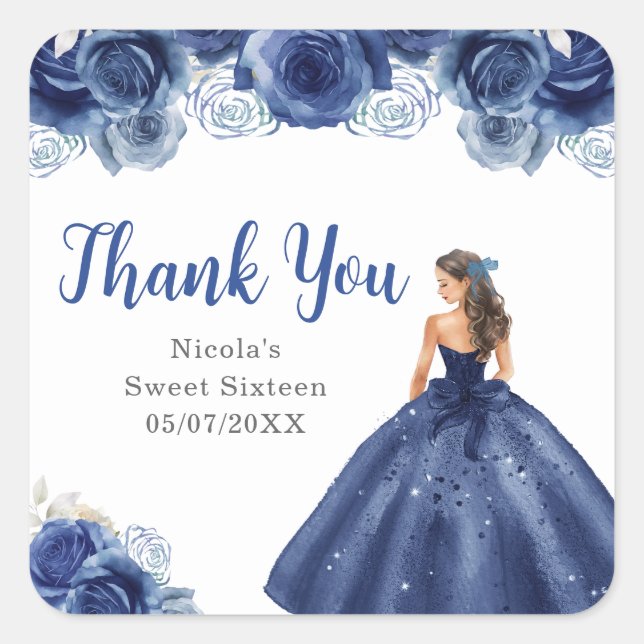 Adesivo Quadrado Floral Princess in Navy Blue Dress Sweet Sixteen (Frente)