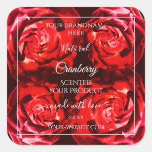 Adesivo Quadrado Floral Product Packaging Labels Rosa vermelha Flor