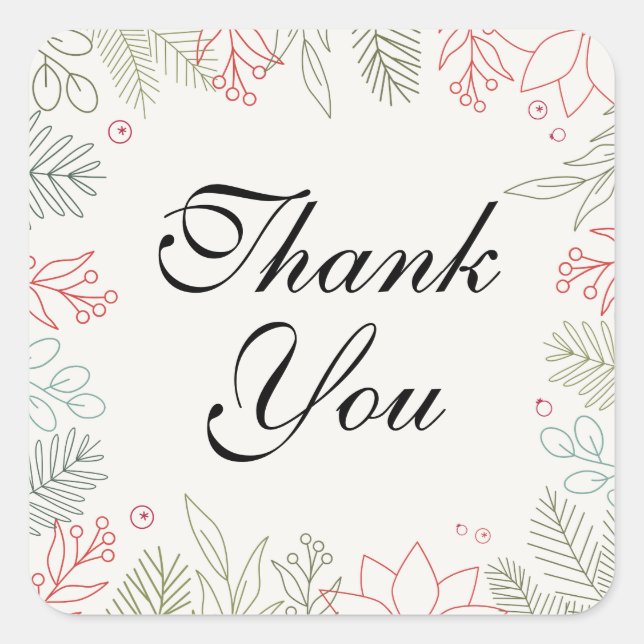 Adesivo Quadrado Floral Red E Green Frame Obrigado (Frente)