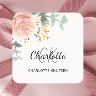 Adesivo Quadrado Floral rosa ouro verde obrigado