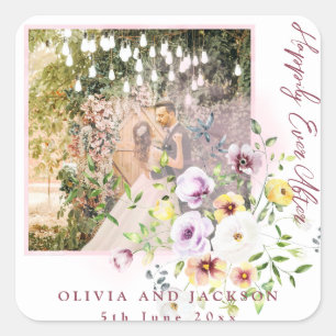 Adesivo Quadrado Floral Roxo de Lavanda Escamoteada Feliz Nunca Dep