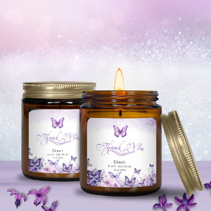 Adesivo Quadrado Floral Roxo Elegante Chá de fraldas borboleta