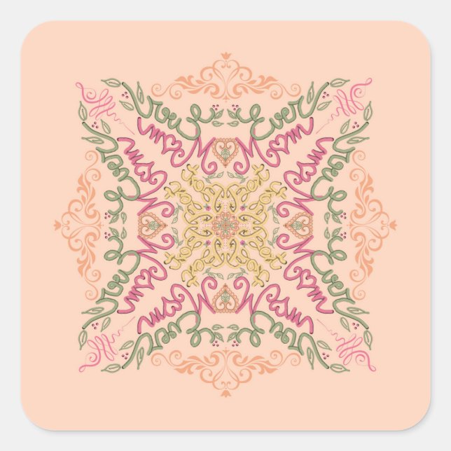 Adesivo Quadrado Floral Soft peach kaleidoscopic Script Best Mom  (Frente)