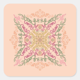 Adesivo Quadrado Floral Soft pêssego caleidoscópico Script Melhor M