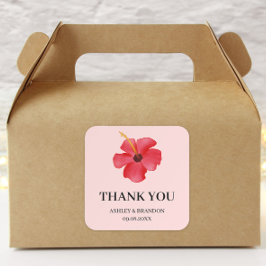 Adesivo Quadrado Floral Tropical Pink Flower Wedding Thank You
