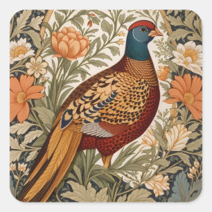 Adesivo Quadrado Floral Vintage Faisão Inspirado em William Morris