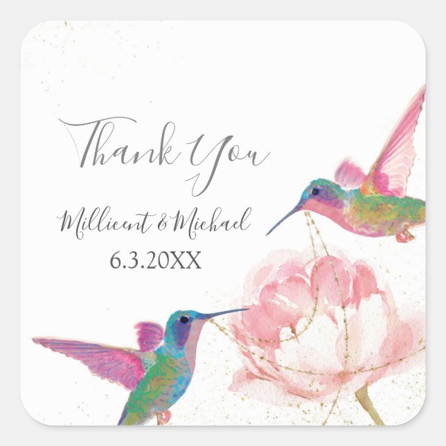 Adesivo Quadrado Floral Watercolor Hummingbird Favorece Sticker (Frente)