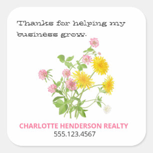 Adesivo Quadrado Floral Wildflower Customer Obrigado