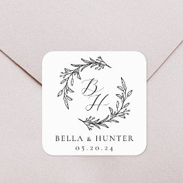 Adesivo Quadrado Floral Wreath Wedding Monograma Inicial
