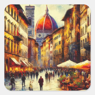 Adesivo Quadrado Florence, rua Itália com pintura Duomo