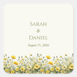 Adesivo Quadrado Flores Amarelas Boho, Nomes Personalizados De Oliv