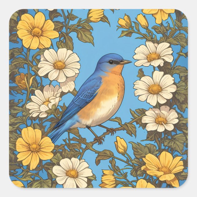 Adesivo Quadrado Flores Amarelas e Brancas Orientais Cheias (Frente)