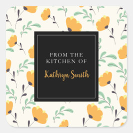 Adesivo Quadrado flores amarelas fofas padrão floral da cozinha