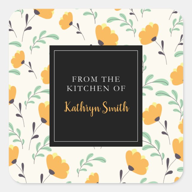 Adesivo Quadrado flores amarelas fofas padrão floral da cozinha (Frente)
