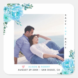 Adesivo Quadrado Flores aquáticas azuis, folhas verdes, fotografia