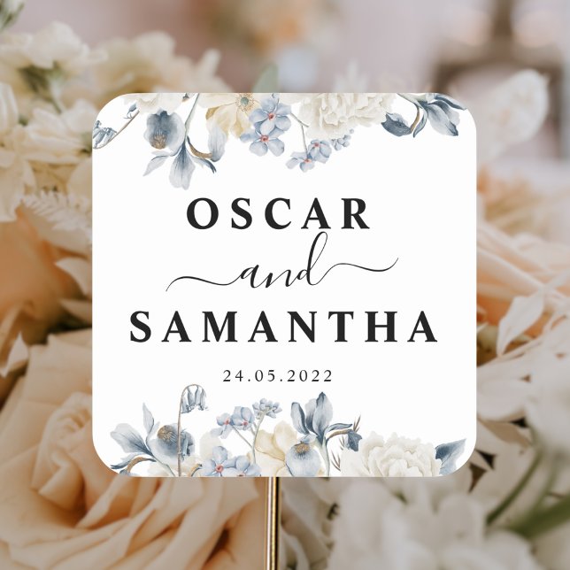 Adesivo Quadrado Flores Azuis E Brancas Elegantes (Criador carregado)