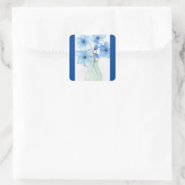 Adesivo Quadrado Flores azuis em placas de nota de vaso
