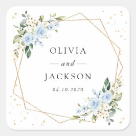 Adesivo Quadrado Flores Azuis, Flores Brancas, Verde, Casamento