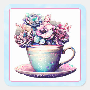 Adesivo Quadrado Flores bonito Antigas Do Teacup Vintage