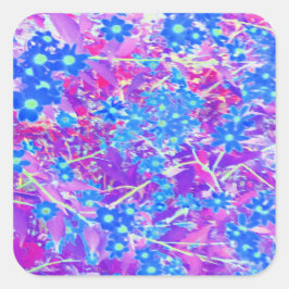 Adesivo Quadrado Flores bonito de Azul Violeta e Verde limão