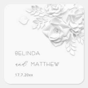 Adesivo Quadrado Flores Brancas 3D Rosas Casamento Minimalista