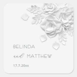 Adesivo Quadrado Flores Brancas 3D Rosas Casamento Minimalista