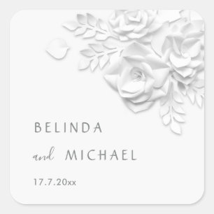 Adesivo Quadrado Flores Brancas 3D Rosas Casamento Minimalista