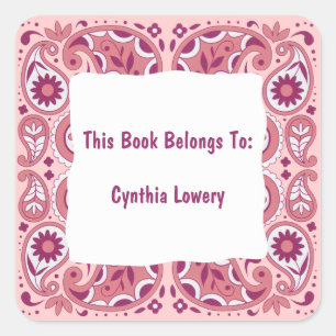 Adesivo Quadrado Flores Brancas bonito do Padrão Paisley Pinks