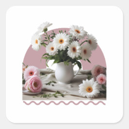 Adesivo Quadrado Flores brancas e rosa