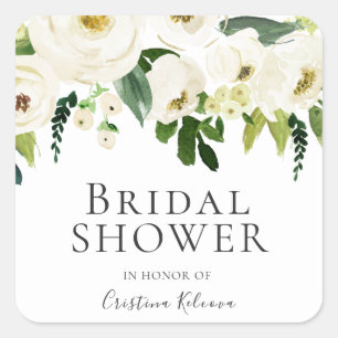 Adesivo Quadrado Flores Brancas & Elegante Chuveiro Nupcial com Cre