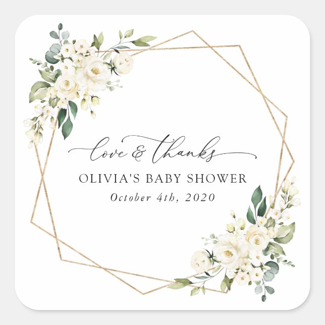 Adesivo Quadrado Flores brancas, Flores de Creme, Boho, Chá de fral (Frente)