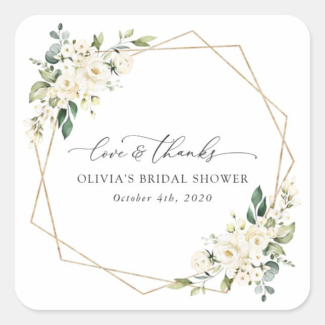 Adesivo Quadrado Flores brancas, Flores de Creme, Boho, Chá de pane (Frente)