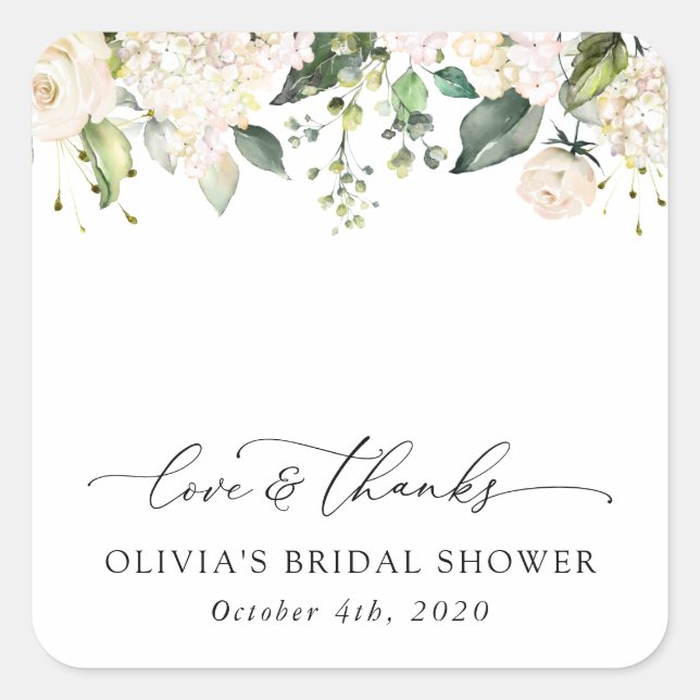 Adesivo Quadrado Flores brancas, Flores de Creme, Boho, Chá de pane (Frente)