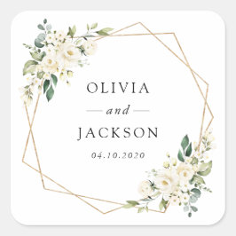 Adesivo Quadrado Flores Brancas, Flores De Creme, Verde, Casamento