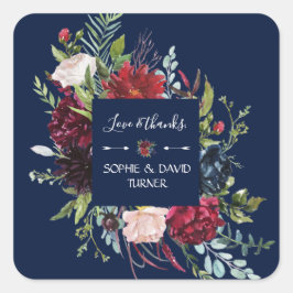 Adesivo Quadrado Flores Brilhantes Bragundias Marinhos Casamento Az