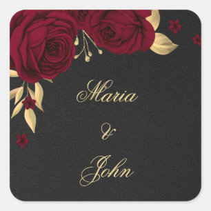 Adesivo Quadrado flores burguns ouro folhas pretas