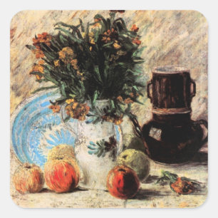 Adesivo Quadrado Flores, Cafeteira e Frutas de Vincent van Gogh