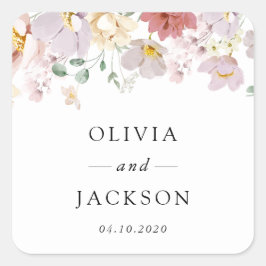 Adesivo Quadrado Flores Coloridas, Flores Selvagens, Boho, Casament