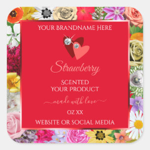 Adesivo Quadrado Flores Coloridas Frame Red Product Labels Coraçõ
