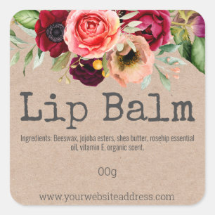 Adesivo Quadrado Flores Coloridas Kraft Lip Balm Tube Labels